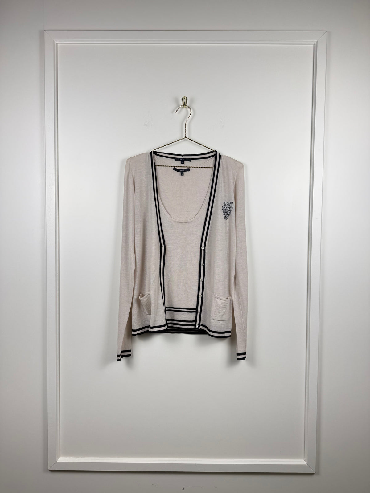 Gucci Vintage Set Top & Cardigan – Beige/Schwarz – Gr. M