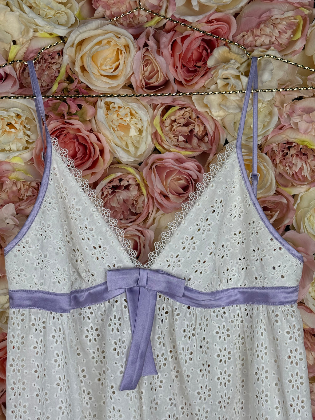 Luminess Babydoll Dress White Purple Sz. Estm. M
