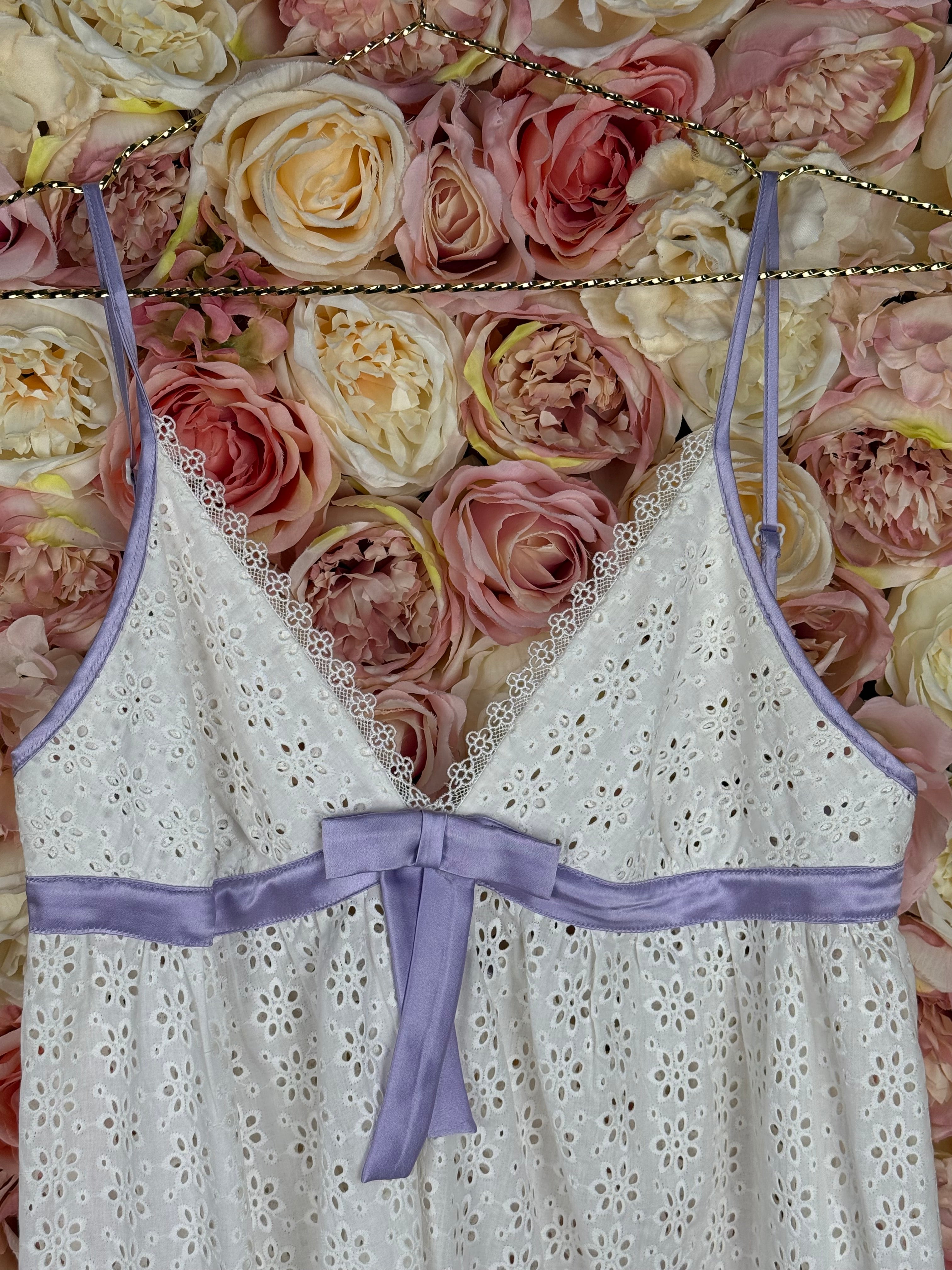 Luminess Babydoll Dress White Purple Sz. Estm. M