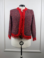 Monari Tweed-Jäcklein mit Fransen – Rot/Blau/Mehrfarbig – Gr. 40 DE