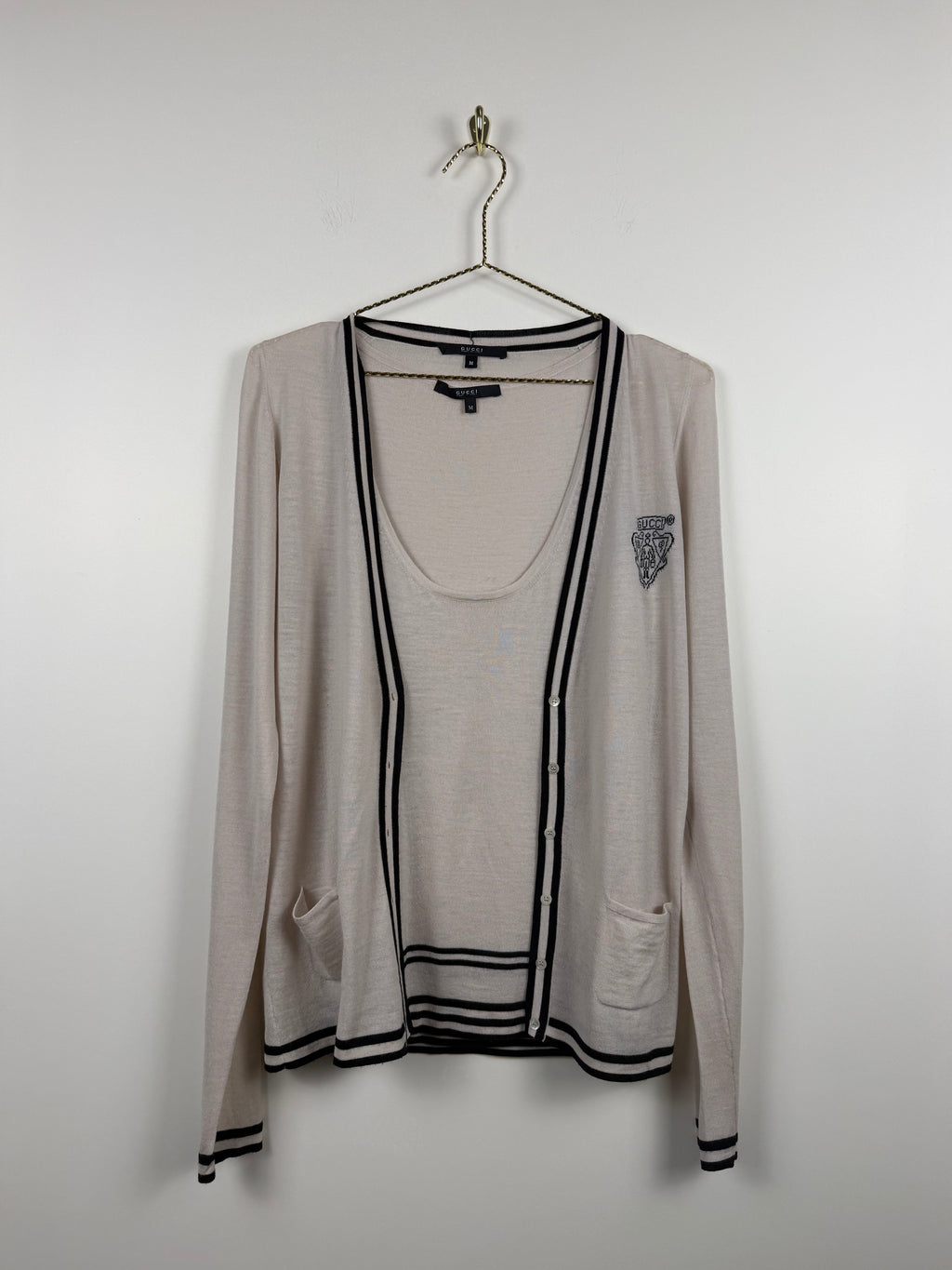 Gucci Vintage Set Top & Cardigan – Beige/Schwarz – Gr. M