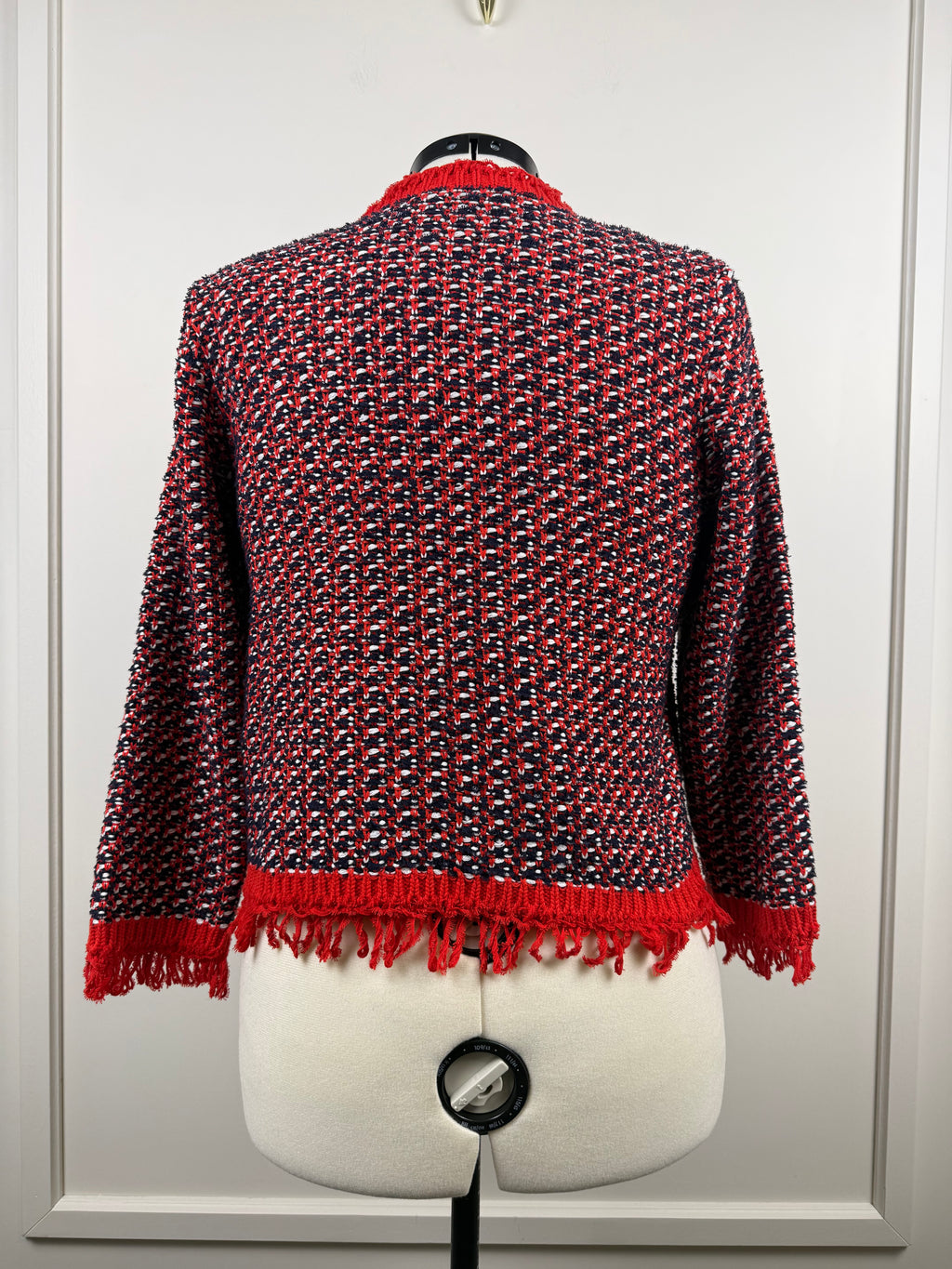 Monari Tweed-Jäcklein mit Fransen – Rot/Blau/Mehrfarbig – Gr. 40 DE