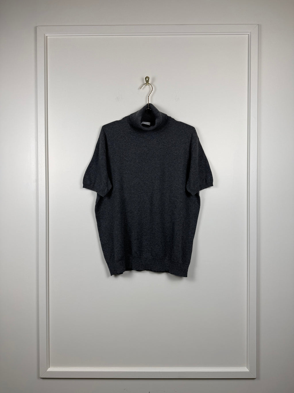 Brunello Cucinelli Kurzarm-Rollkragenpullover – Grau – Gr. XL