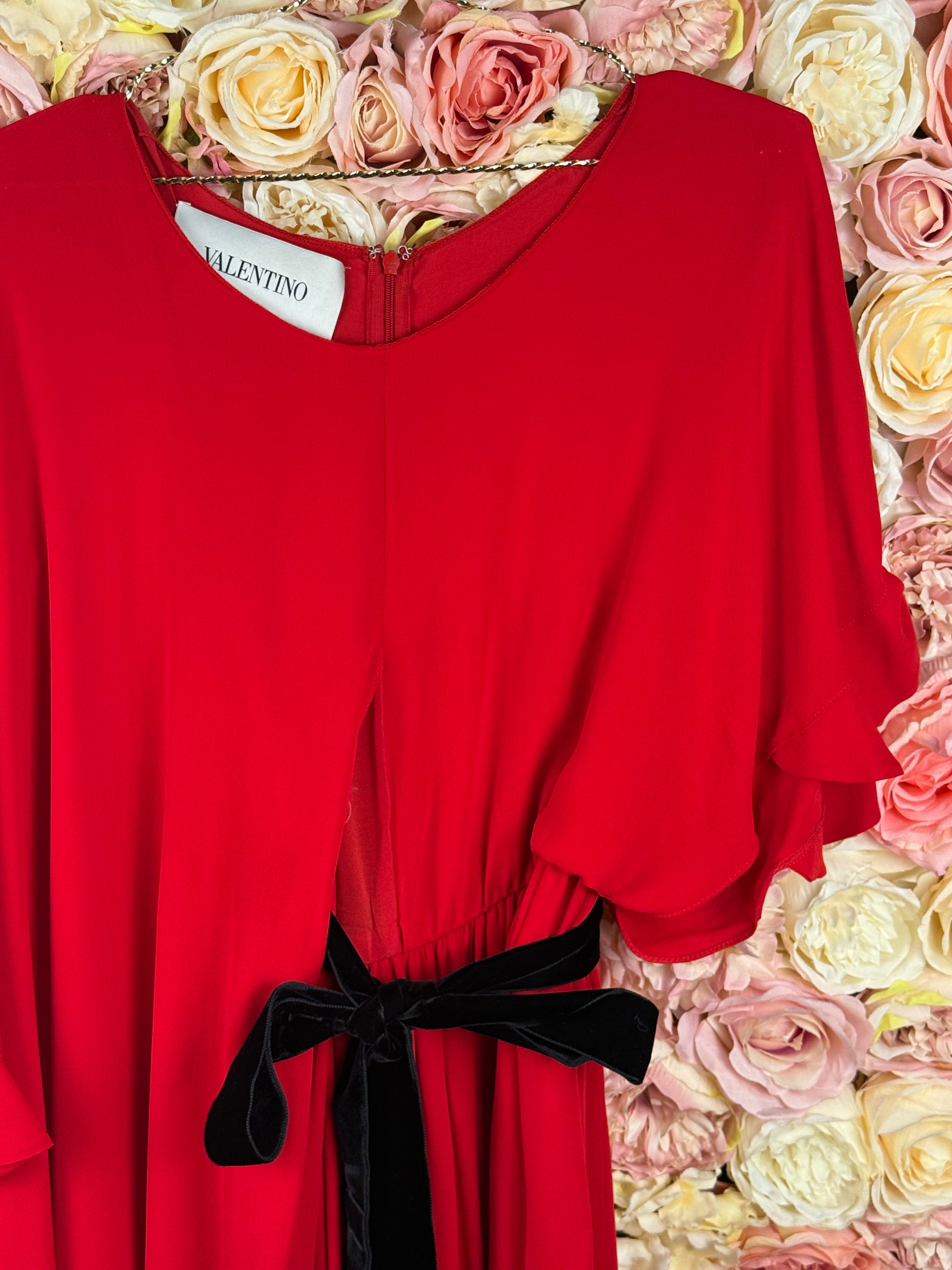 Valentino Dress Red with Black Velvet Belt Sz. 40 DE (44 IT)