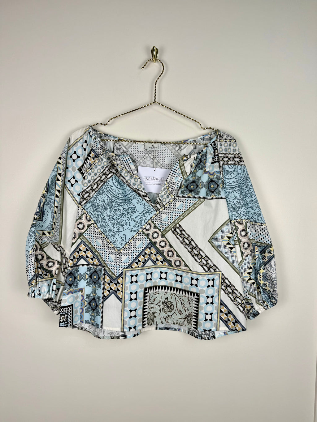 Etro Cotton Blouse White Blue Sz. 34 DE