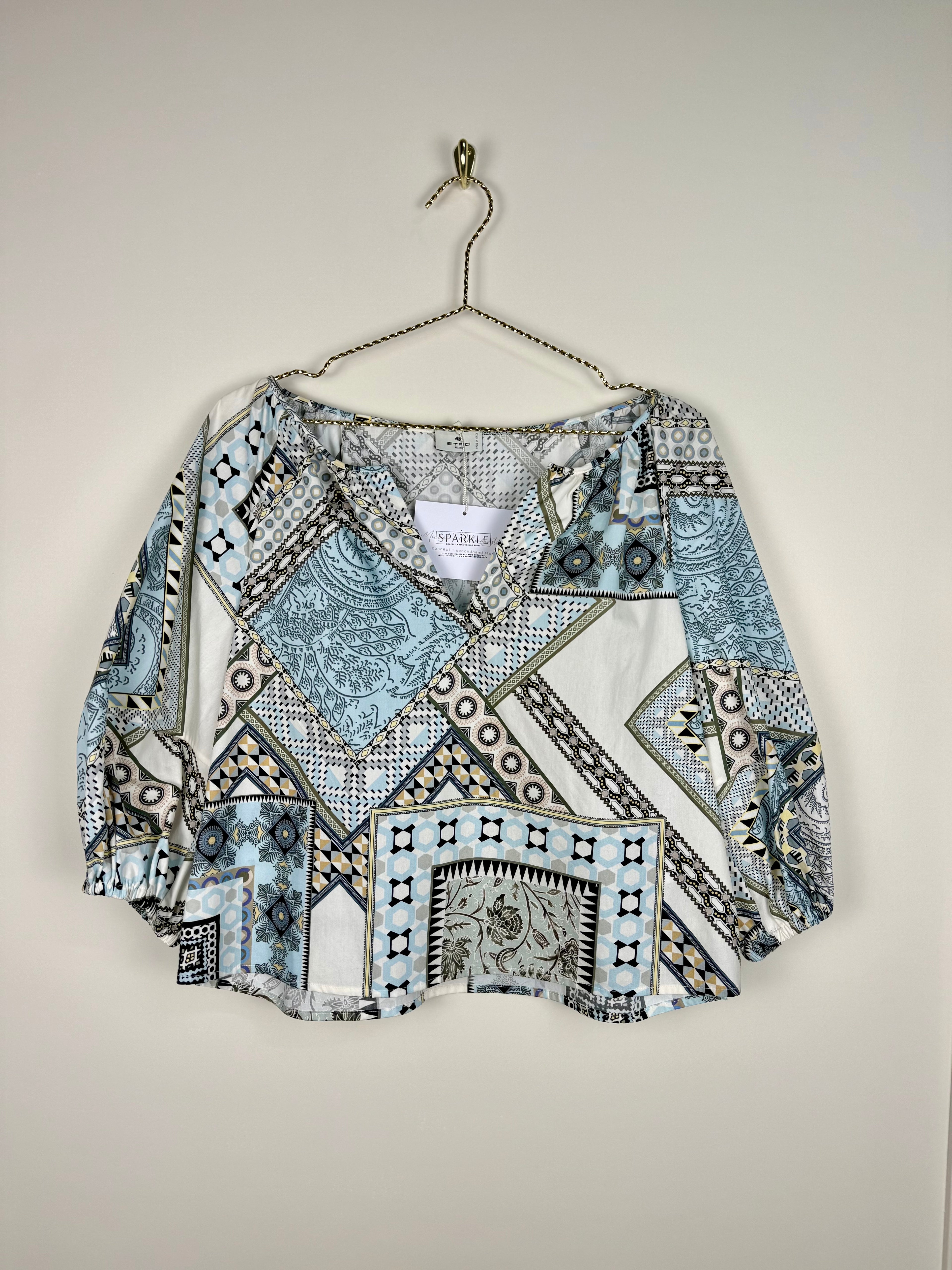 Etro Cotton Blouse White Blue Sz. 34 DE