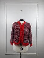 Monari Tweed-Jäcklein mit Fransen – Rot/Blau/Mehrfarbig – Gr. 40 DE