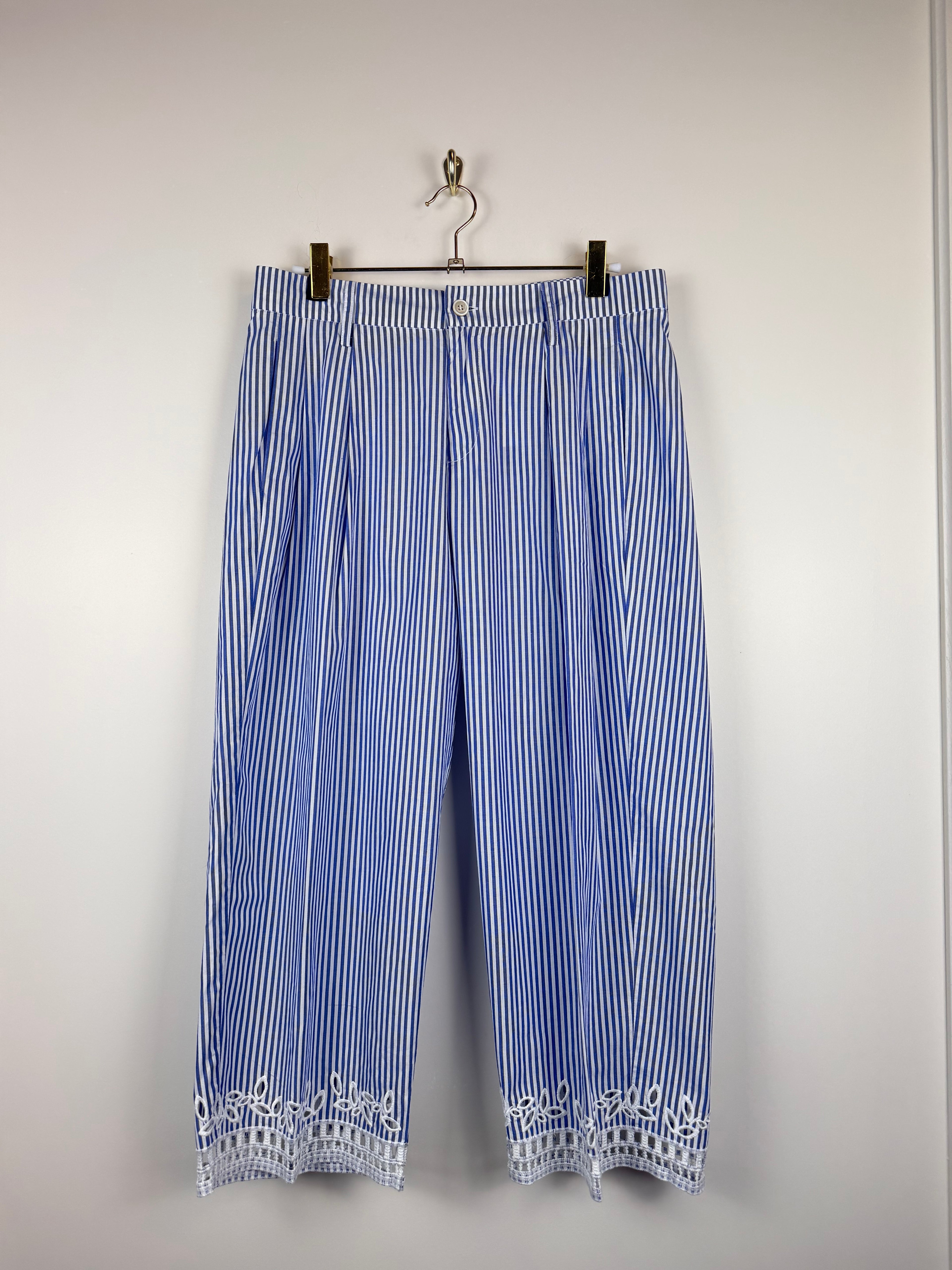 Ermanno Scervino Striped Cotton Pants Blue White Sz. 36 DE