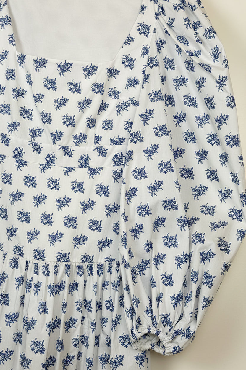 Caroline Constas Floral Dress White Blue Sz. XS