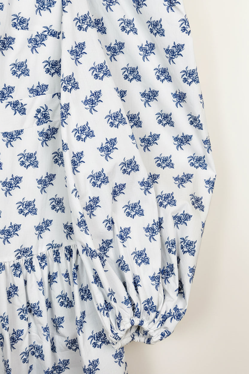 Caroline Constas Floral Dress White Blue Sz. XS