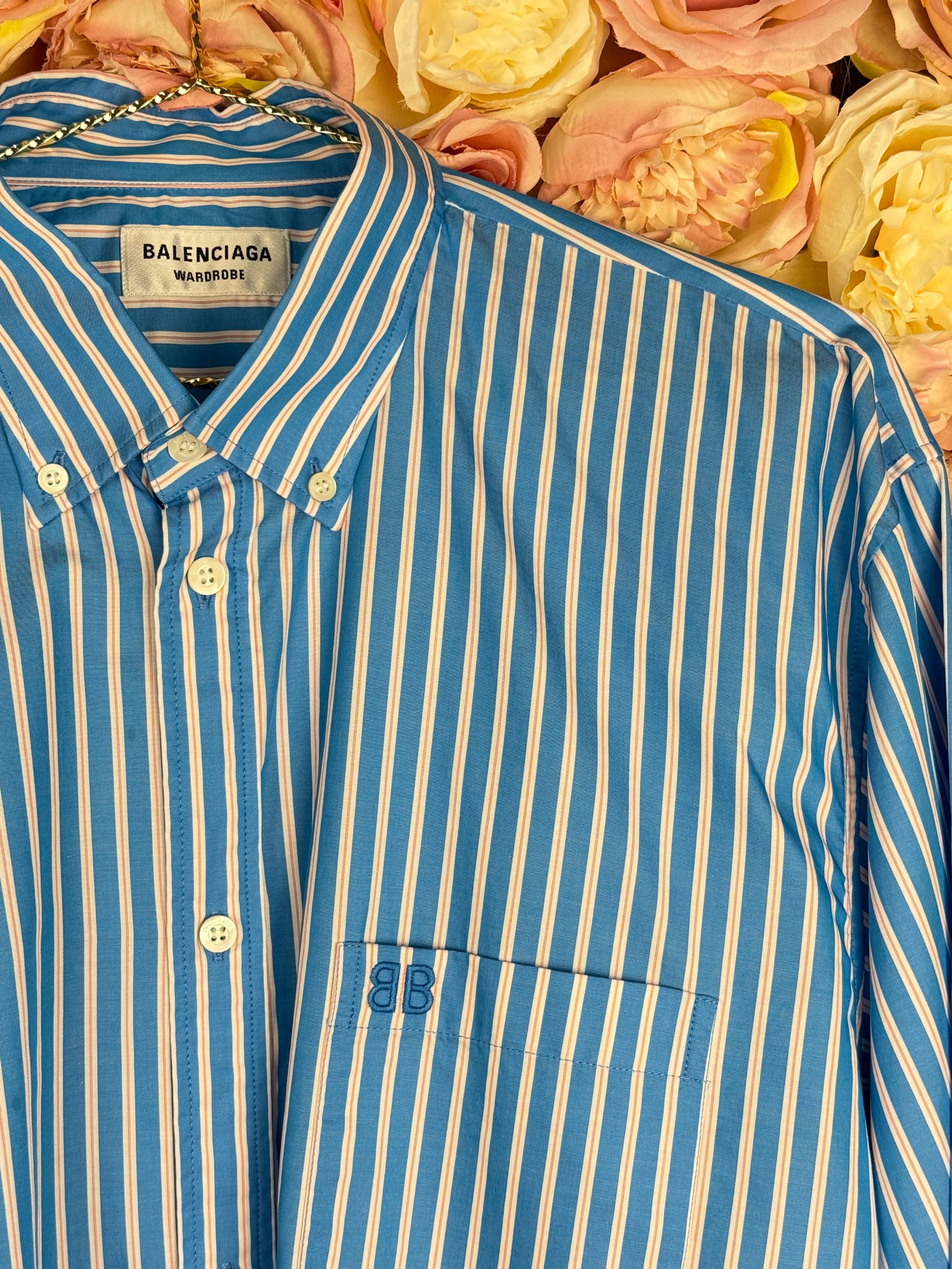 Balenciaga Oversized Cotton Shirt Light Blue Multi Sz. 36 DE (38 FR)
