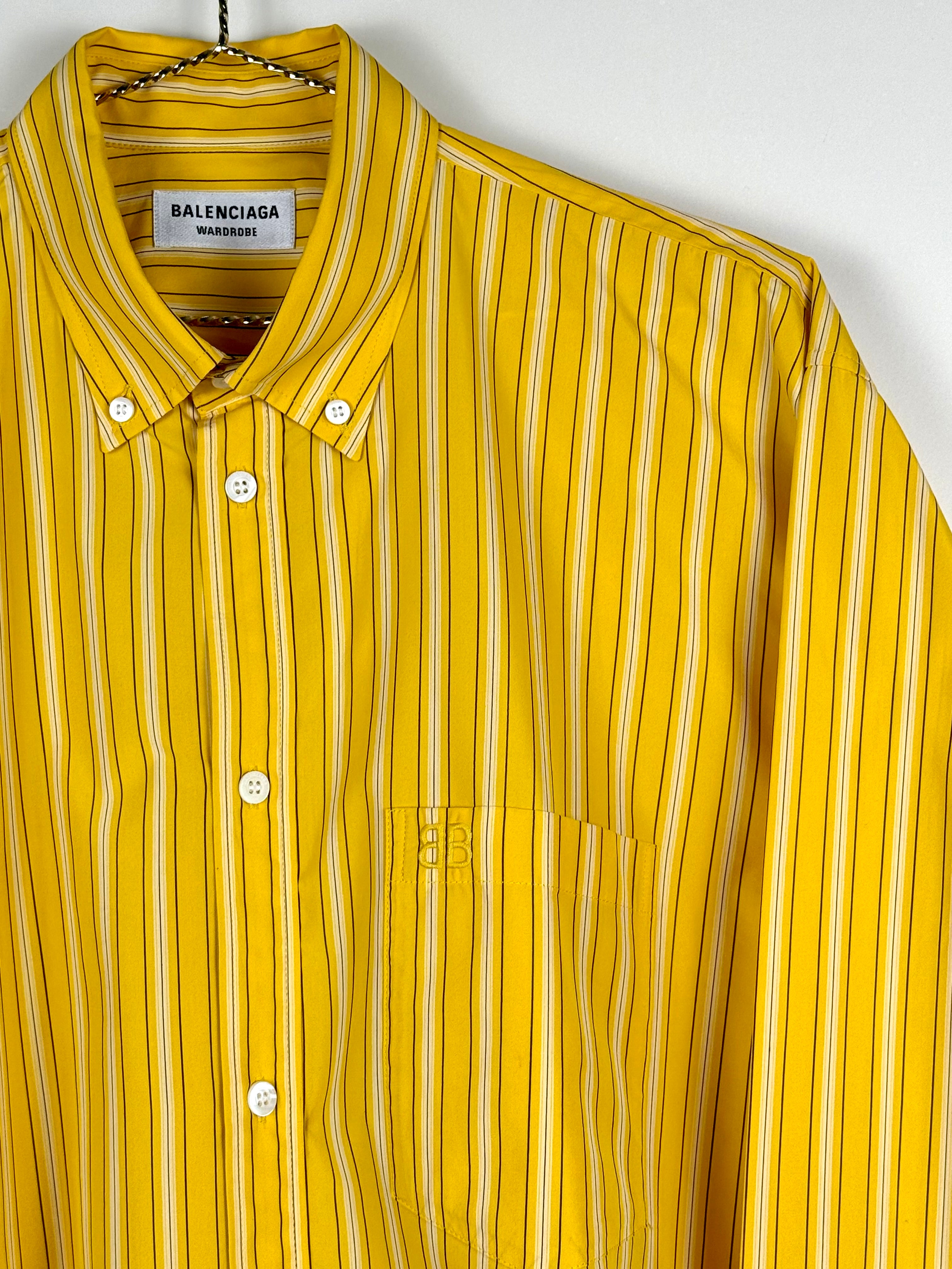 Balenciaga Striped Oversized Cotton Shirt Yellow Sz. 34 DE (36 FR)