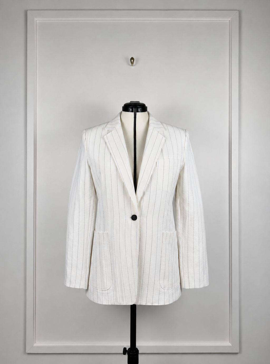 Max Mara Linen Cotton Mix Blazer Pinstriped White Sz. 40 DE
