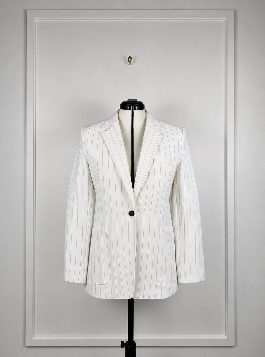 Max Mara Linen Cotton Mix Blazer Pinstriped White Sz. 40 DE