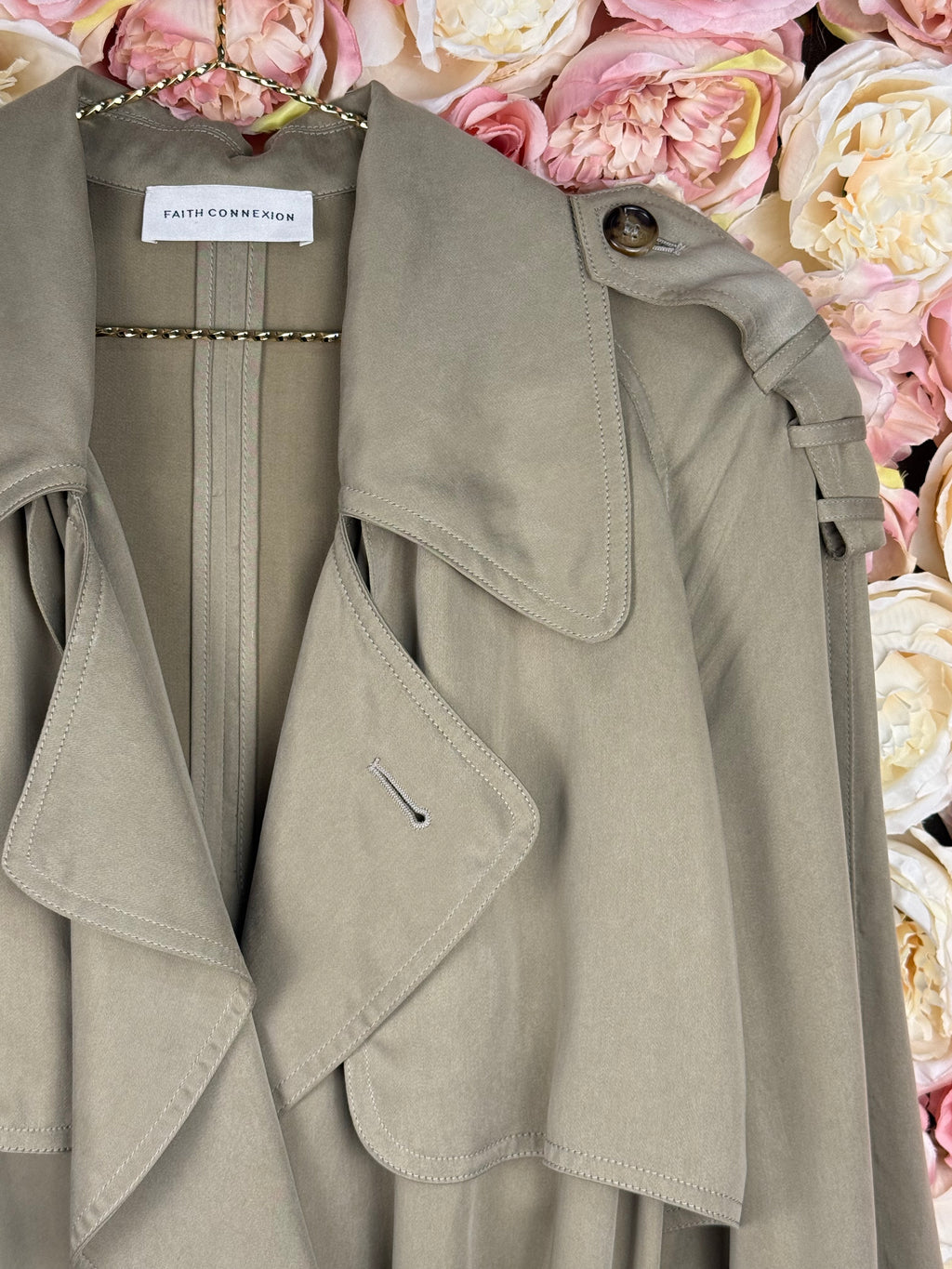 Faith Connexion Thin Trench Coat Green Sz. M
