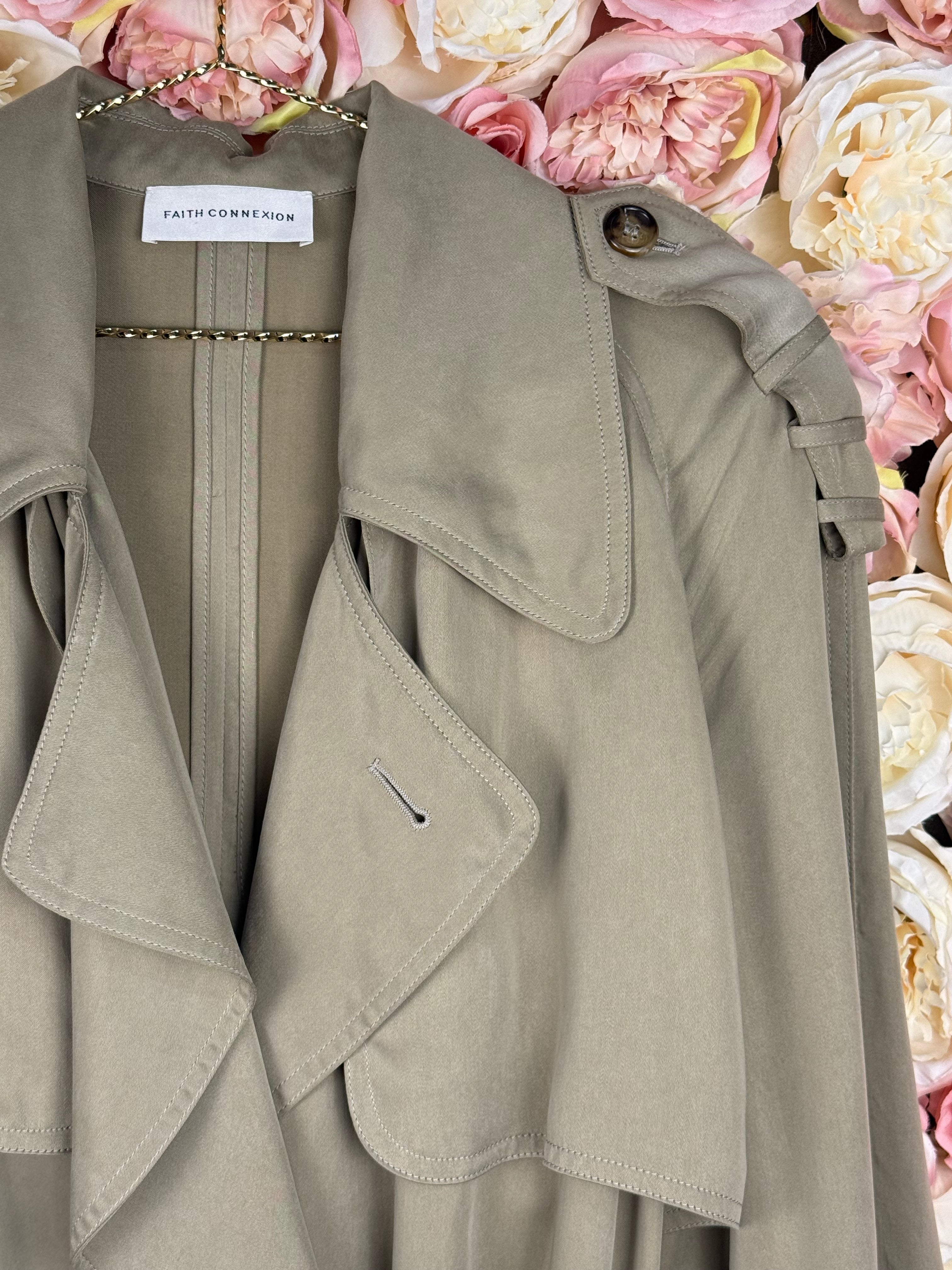 Faith Connexion Thin Trench Coat Green Sz. M