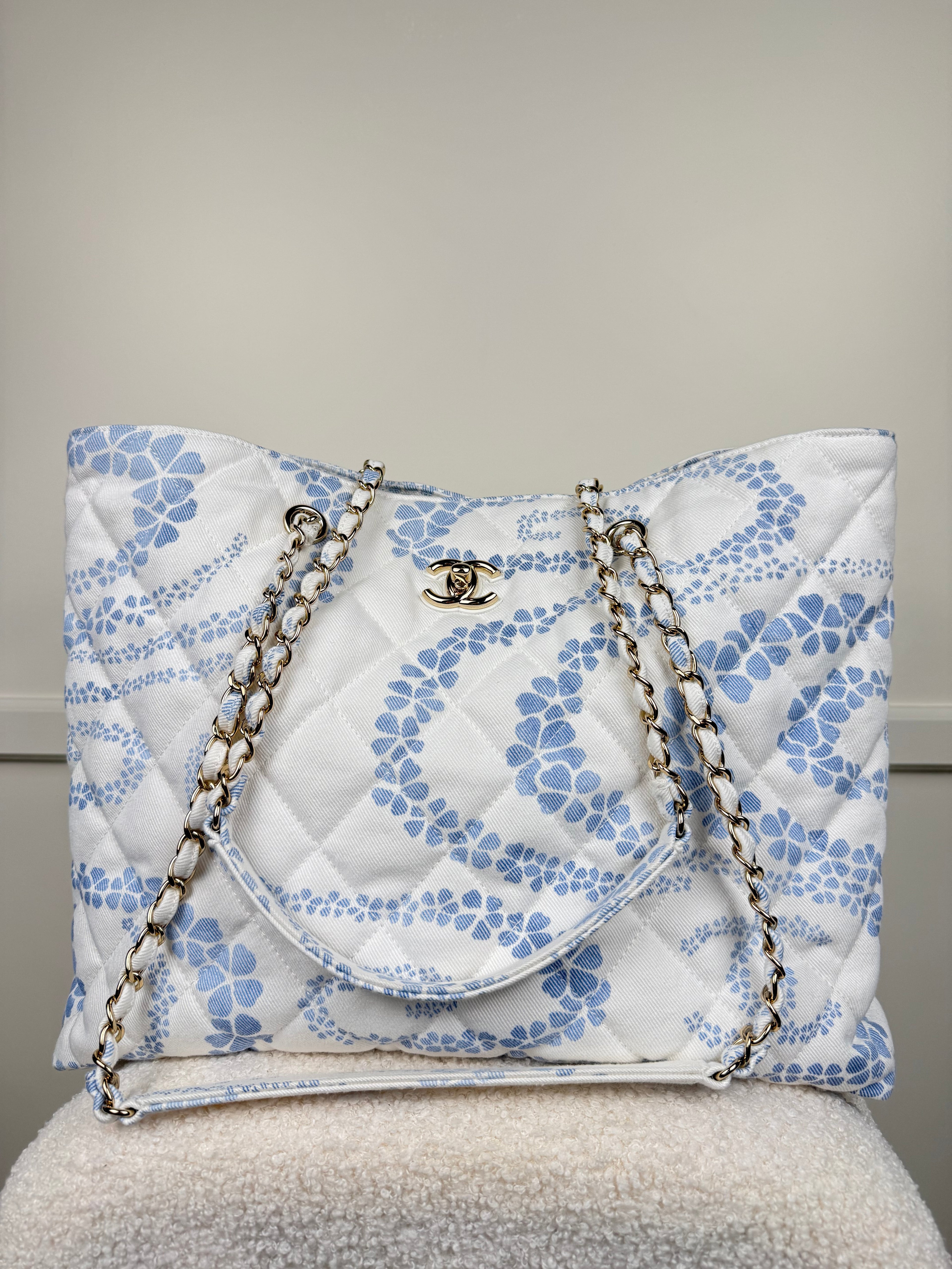 Chanel 2025 Coco Beach White Light Blue Tote Bag