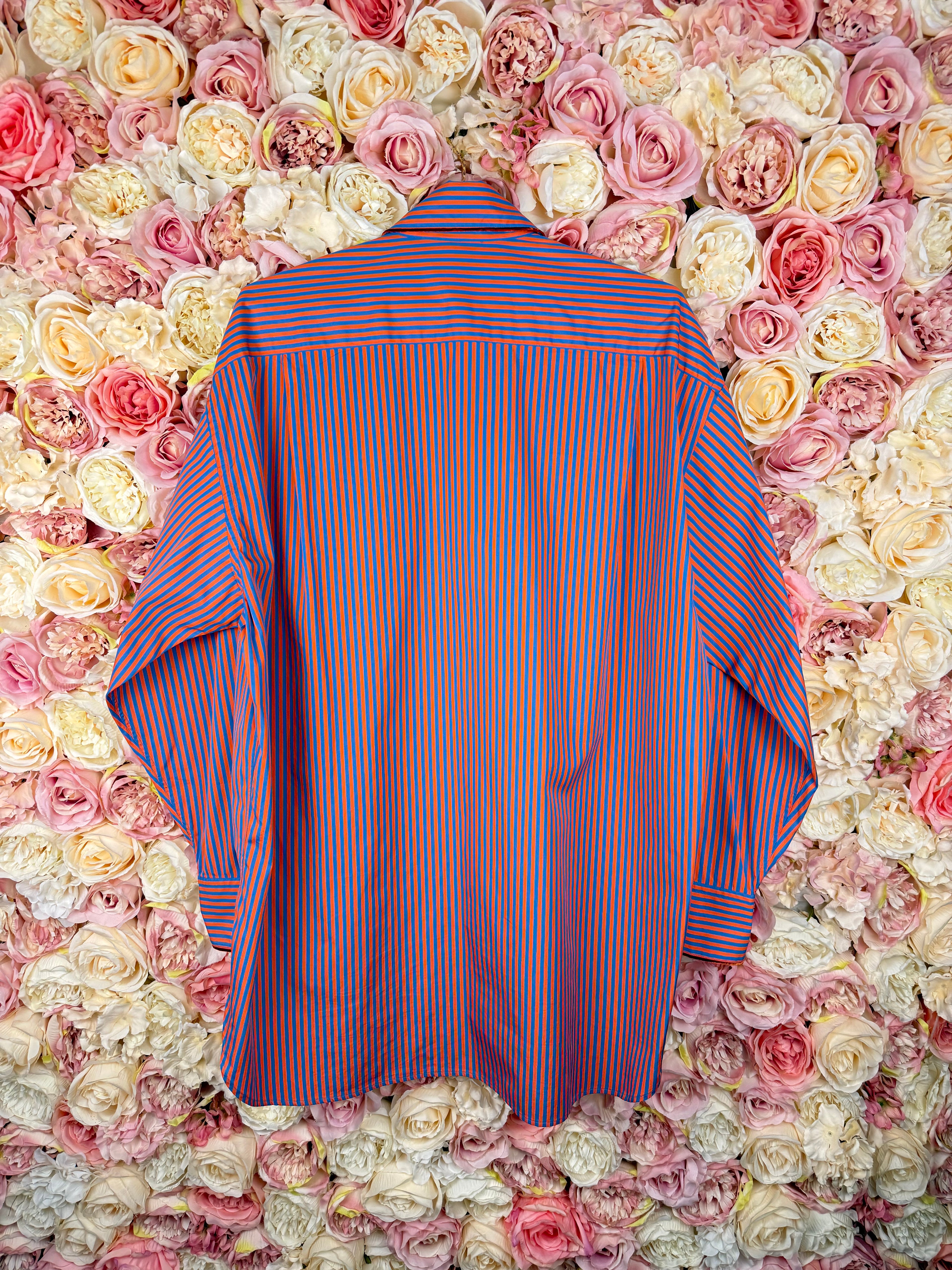 Etro Striped Oversized Cotton Shirt Blue Orange Sz. 38 DE (42 IT)
