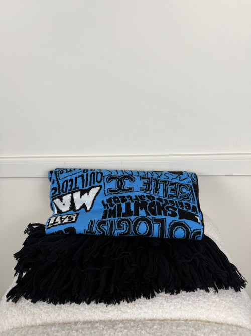 Chanel Schal mit Schriftzug – Blau/Schwarz – Baumwolle/Kaschmir