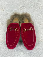Gucci Princetown Mules with Fur Red Velvet Sz. 37.5 EU