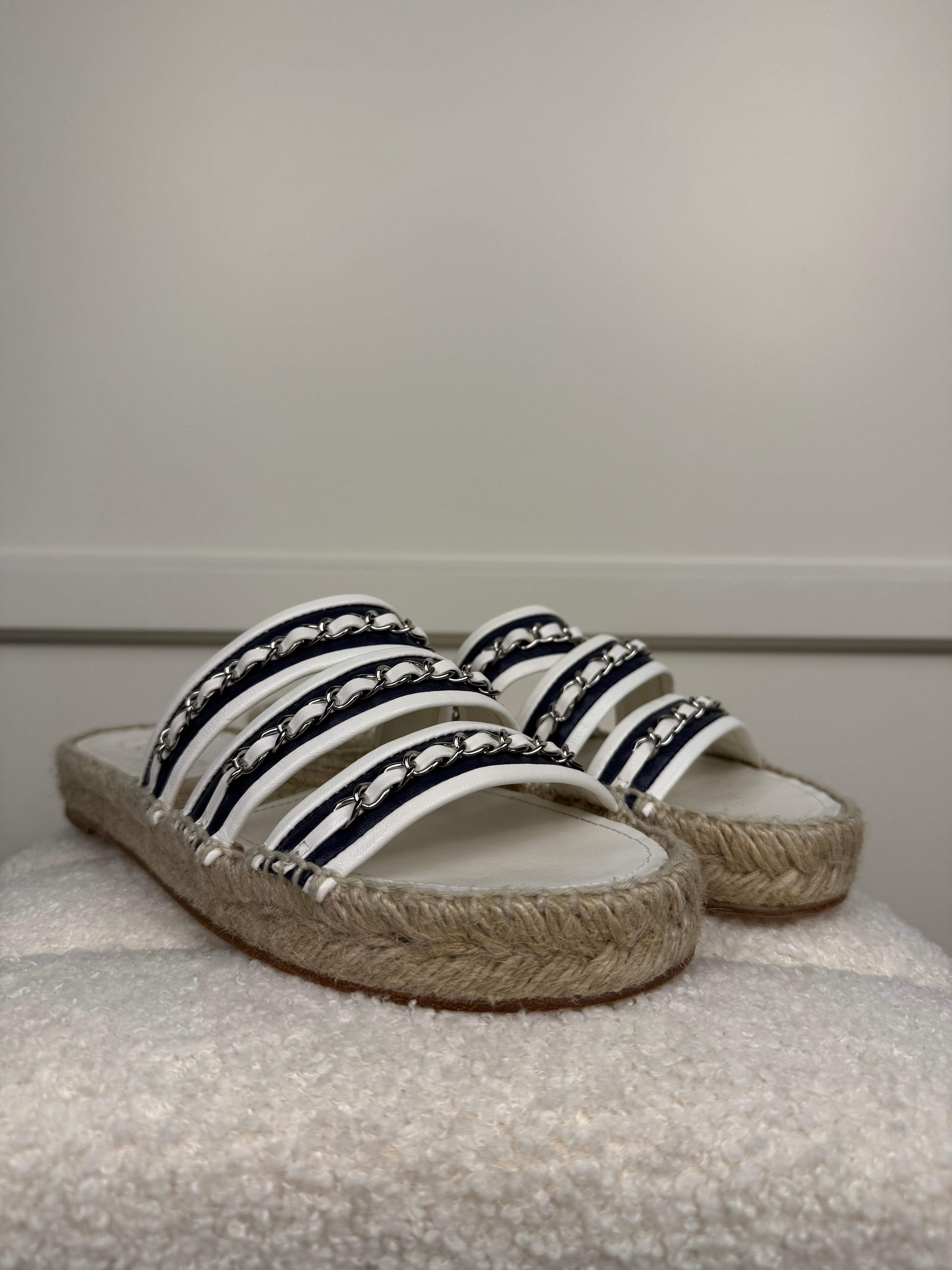 Chanel Chain Sandals White Blue Sz. 39 EU