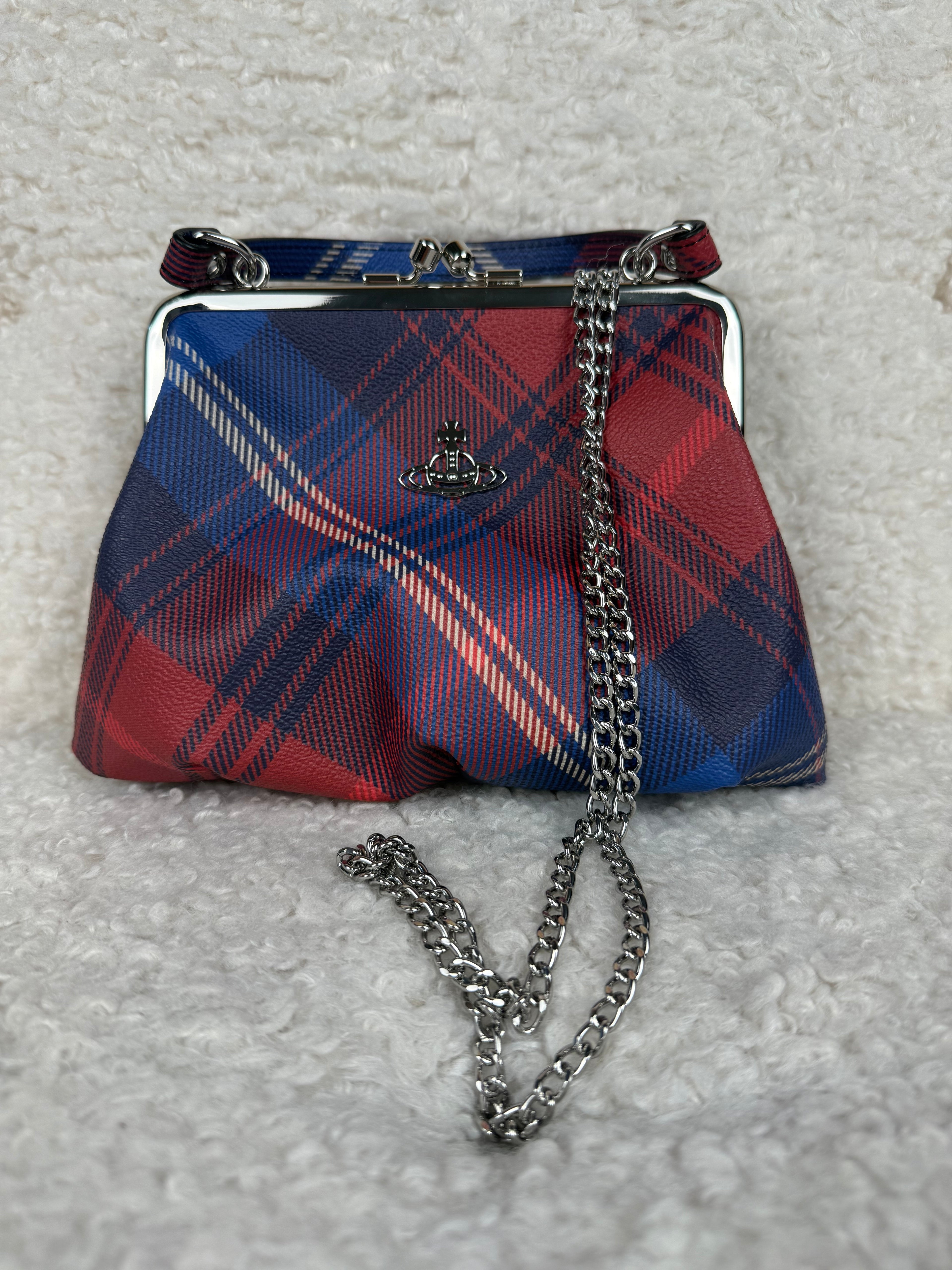 Vivien Westwood Checked Mini Bag Blue Red Multi