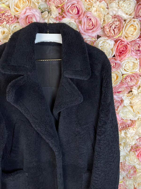 Yves Salomon Lambskin Coat Black & Brown Sz. L