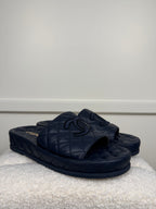 Chanel Quilted Lambskin Sandals Dark Blue Sz. 39 EU