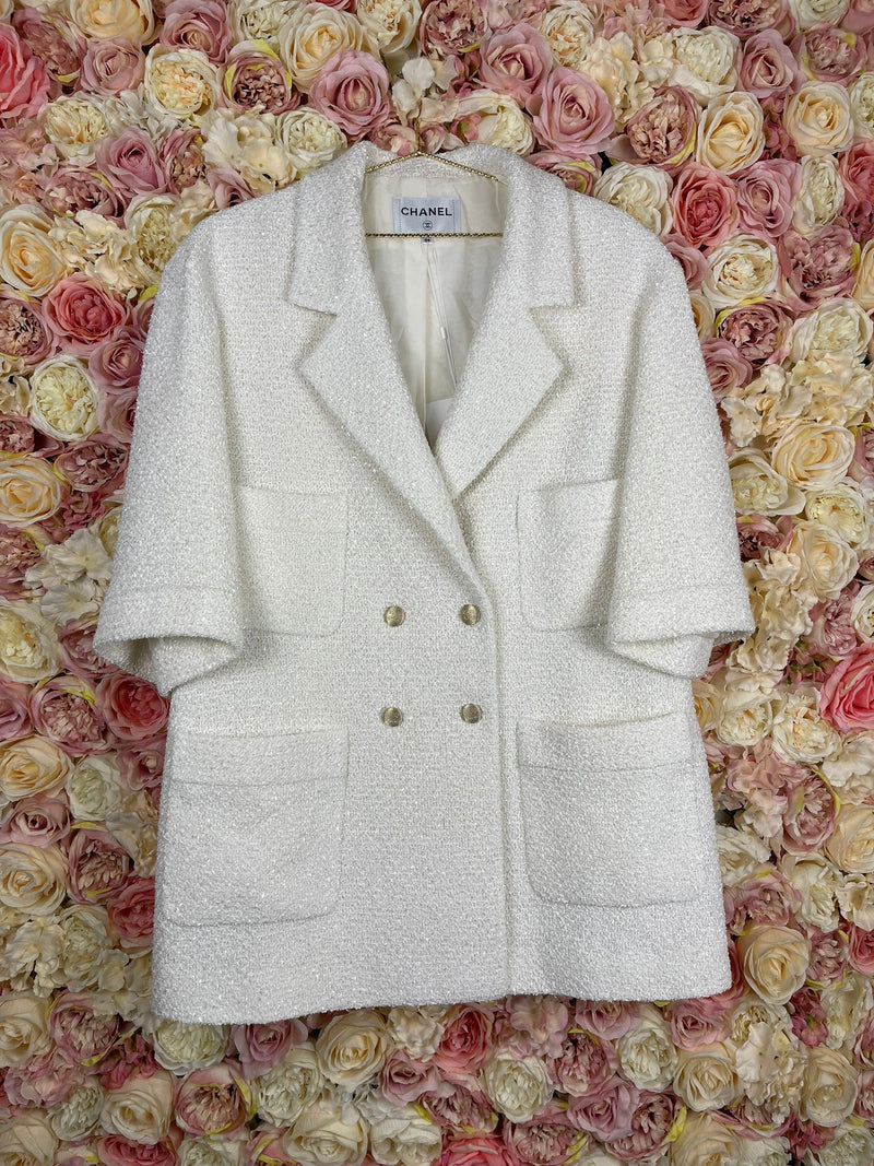 Chanel Tweed Boucle Long Blazer 22S White Sz. 36 DE