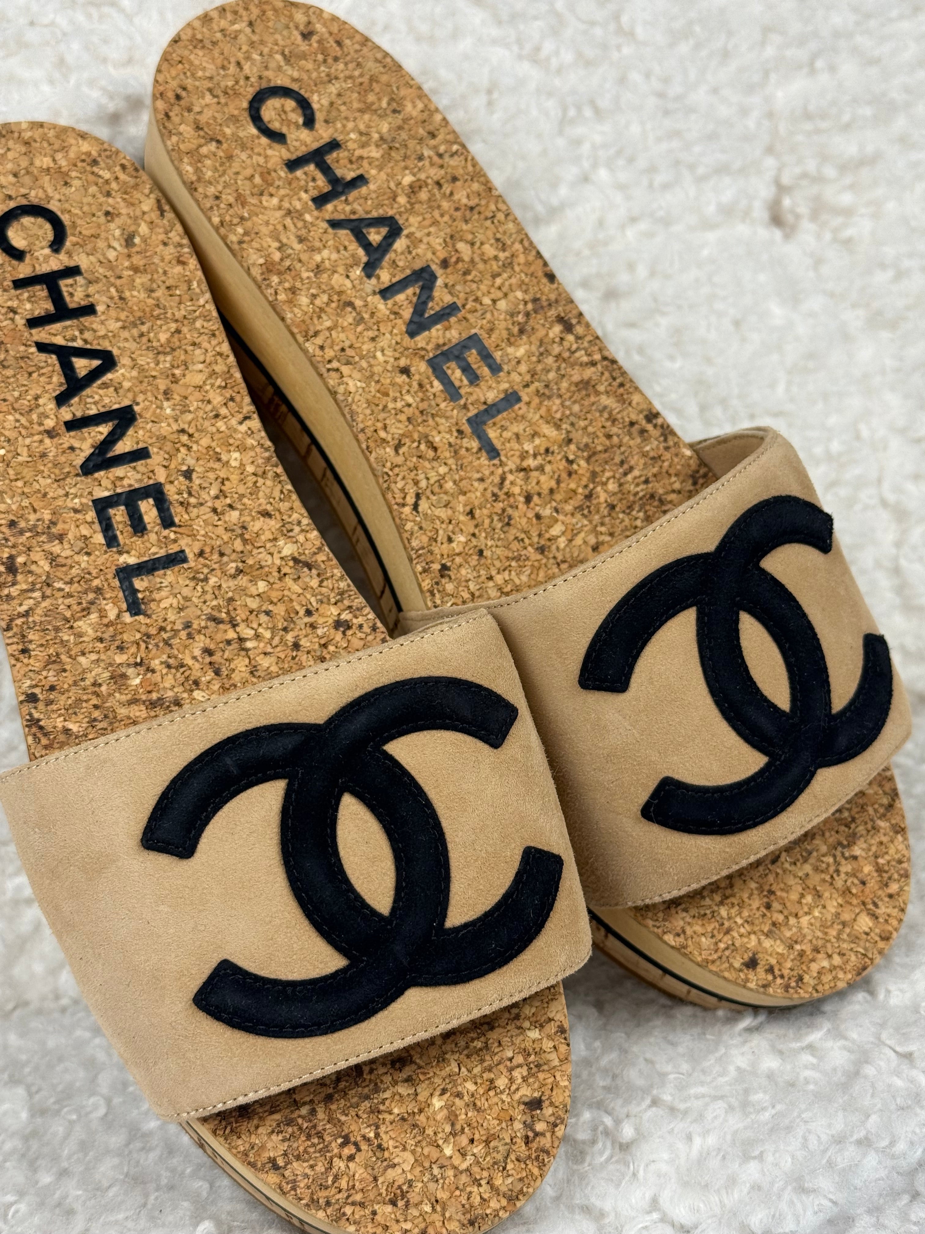 Chanel Cork Sandals Beige Sz. 39 EU