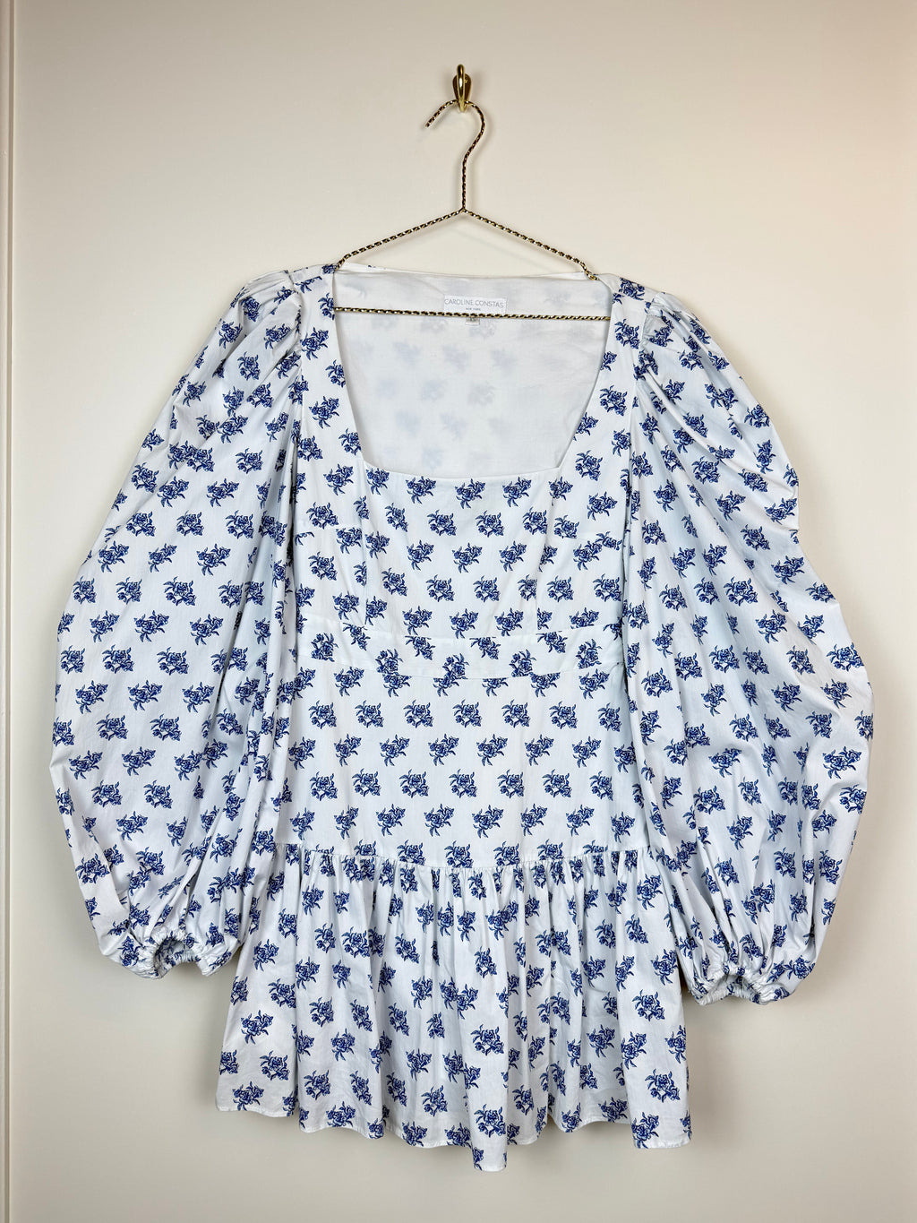 Caroline Constas Floral Dress White Blue Sz. XS