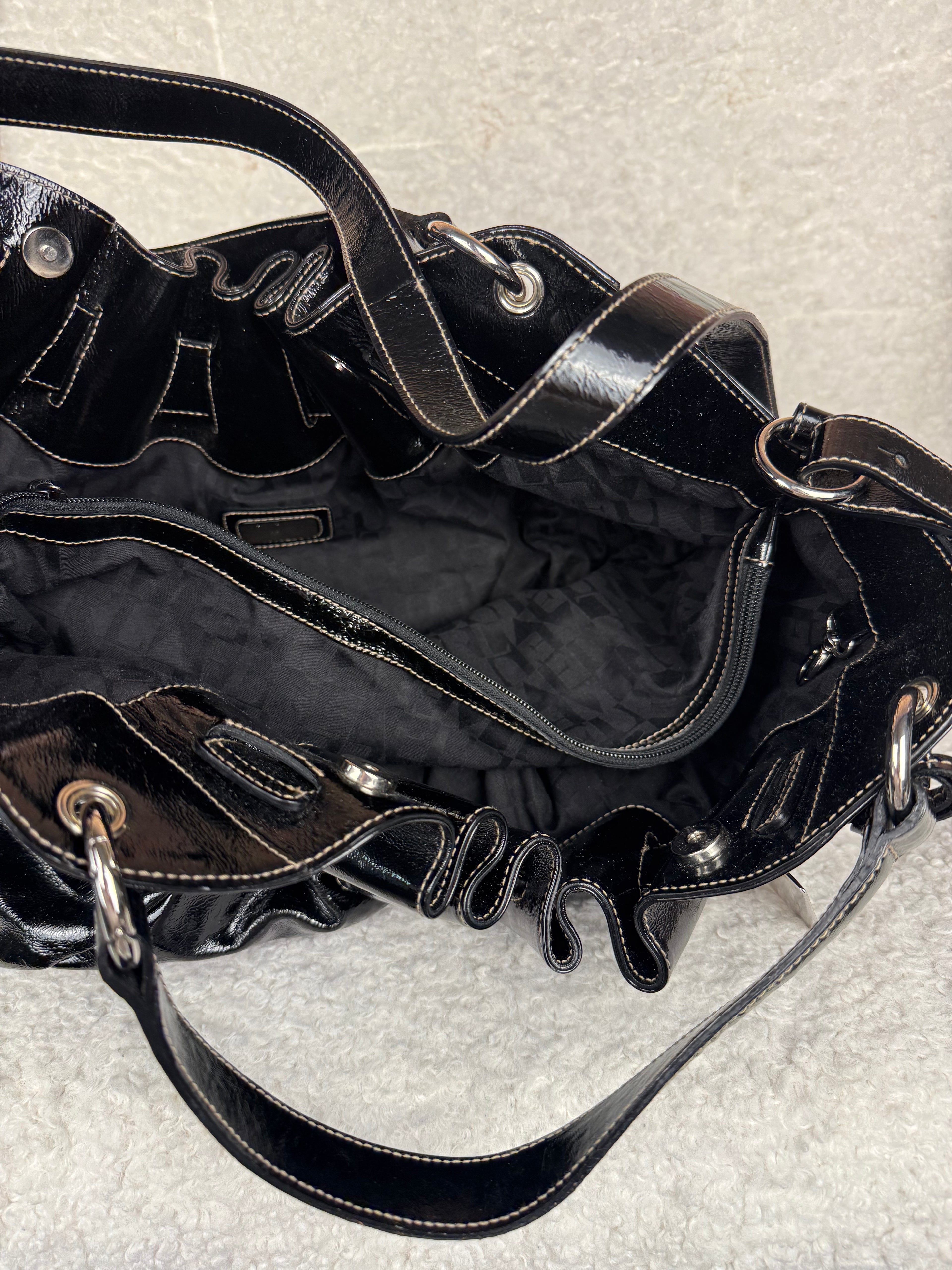 Furla Ruffle Patent Leather Bag Black