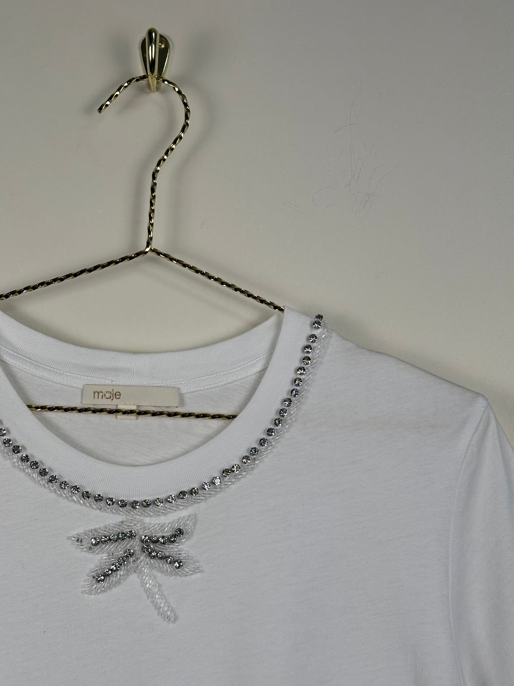 Maje T-Shirt mit Strass – Weiss – Gr. S (1)