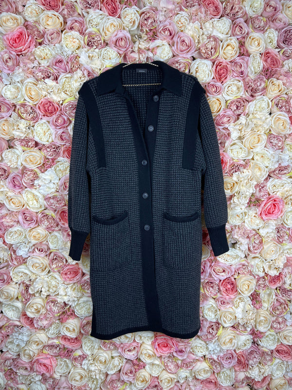 Akris Cashmere Knit Cardigan Grey Black Sz. 42 DE