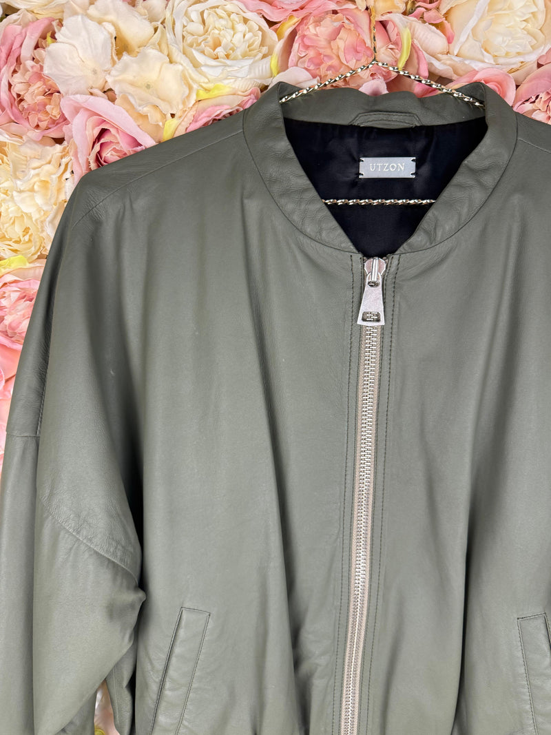 Utzon Leather Bomber Jacket with Embroideries