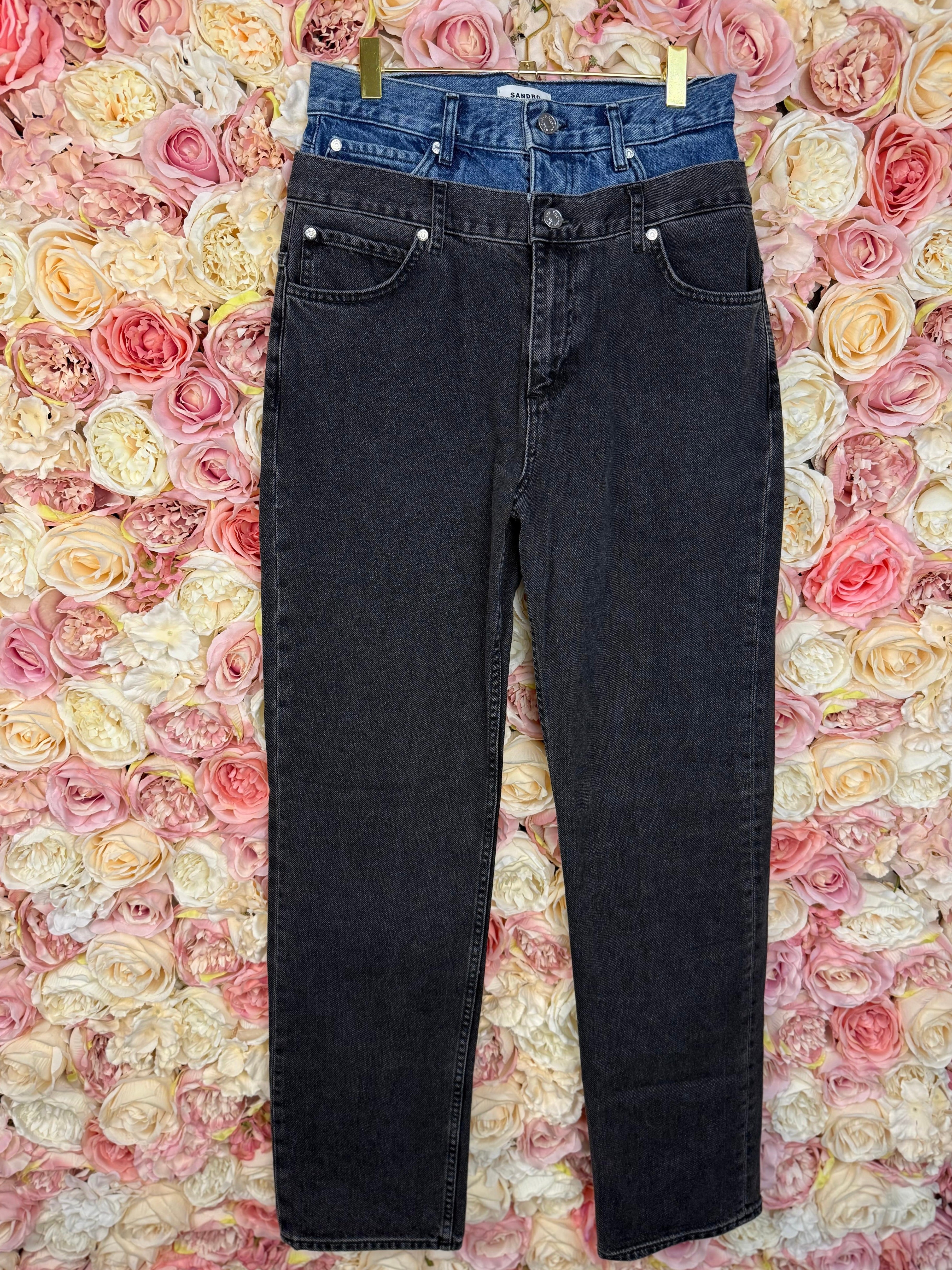 Sandro Double Waist Mom Jeans Grey Blue Sz. 36 DE (38 FR)