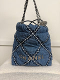 Chanel Mini 22 Stitched Denim SHDW Blue Bag