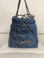 Chanel Mini 22 Stitched Denim SHDW Blue Bag