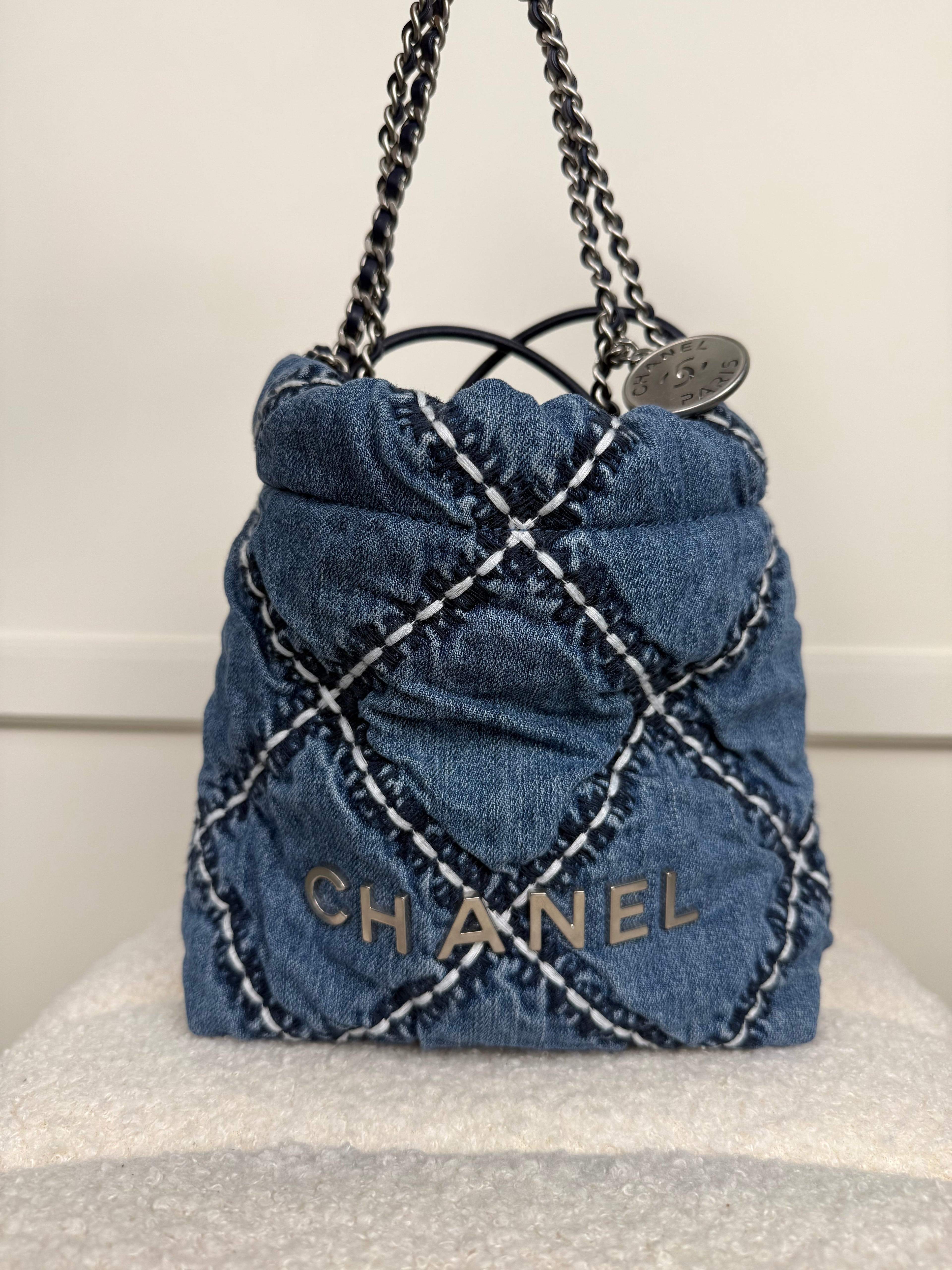 Chanel Mini 22 Stitched Denim SHDW Blue Bag