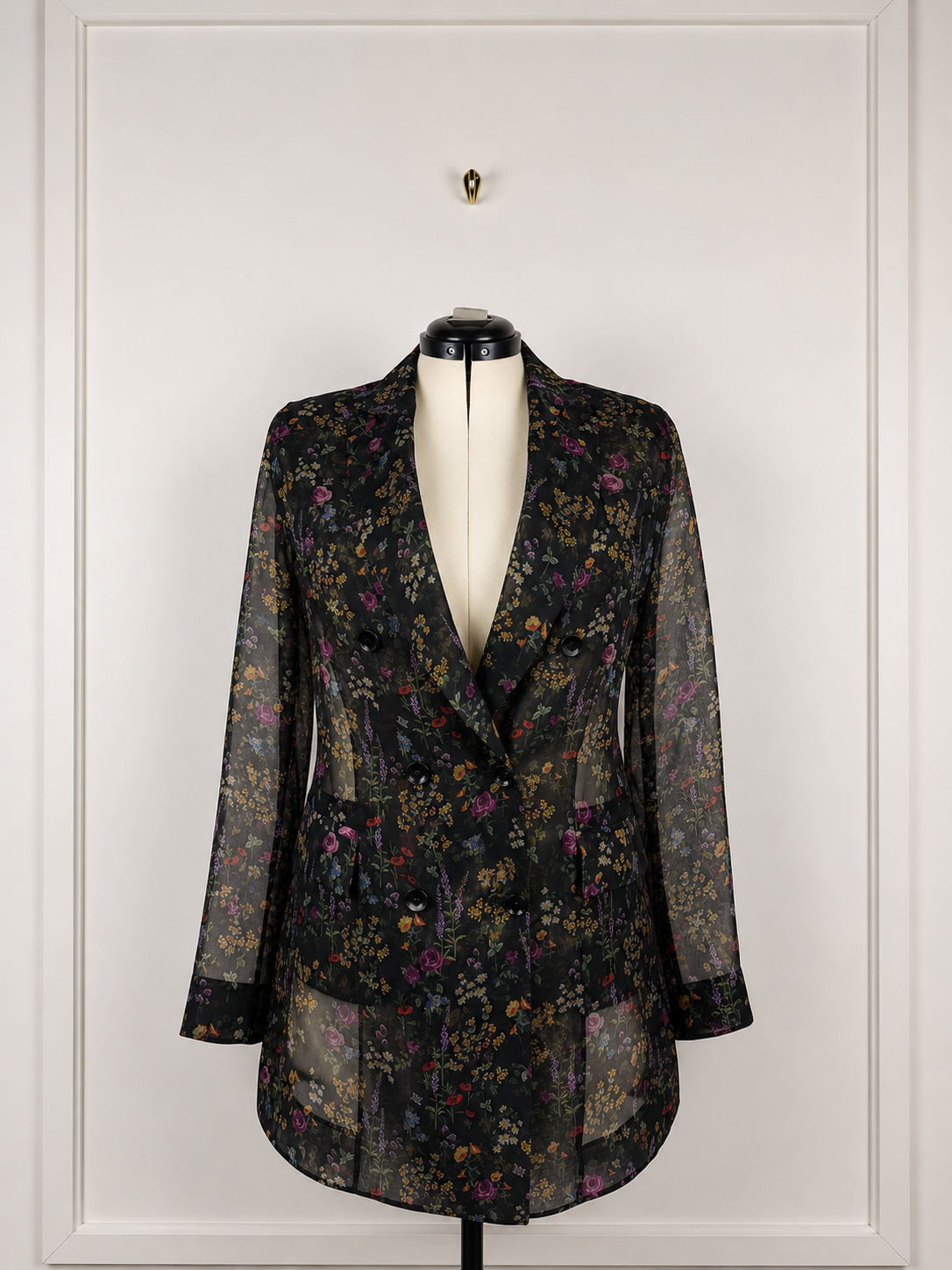 Max Mara Jabot Silk Organza Jacket Black Multi Sz. 40 DE (44 IT)
