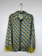 BSB Collection Blouse Green Multi with Feathers Sz. L