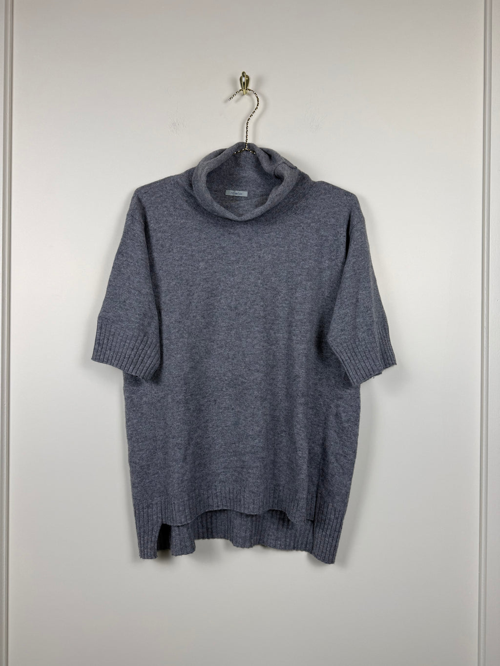 Malo Kurzarm-Rollkragenpullover – Grau – Gr. L