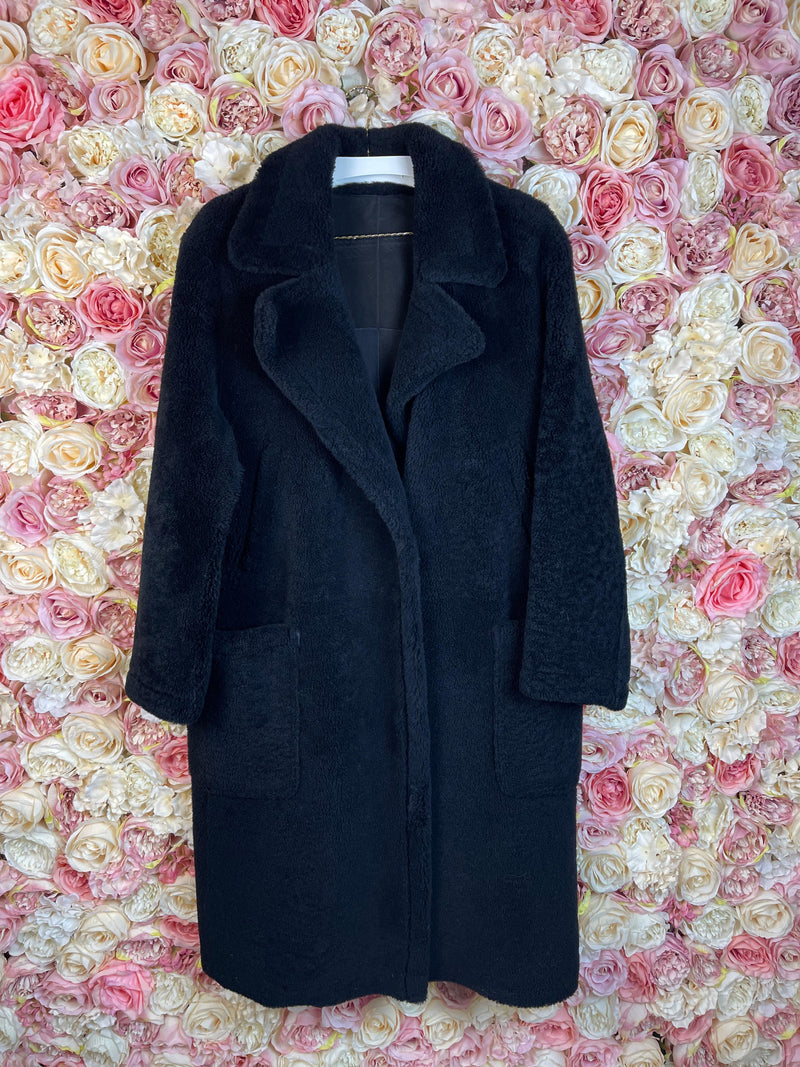 Yves Salomon Lambskin Coat Black & Brown Sz. L