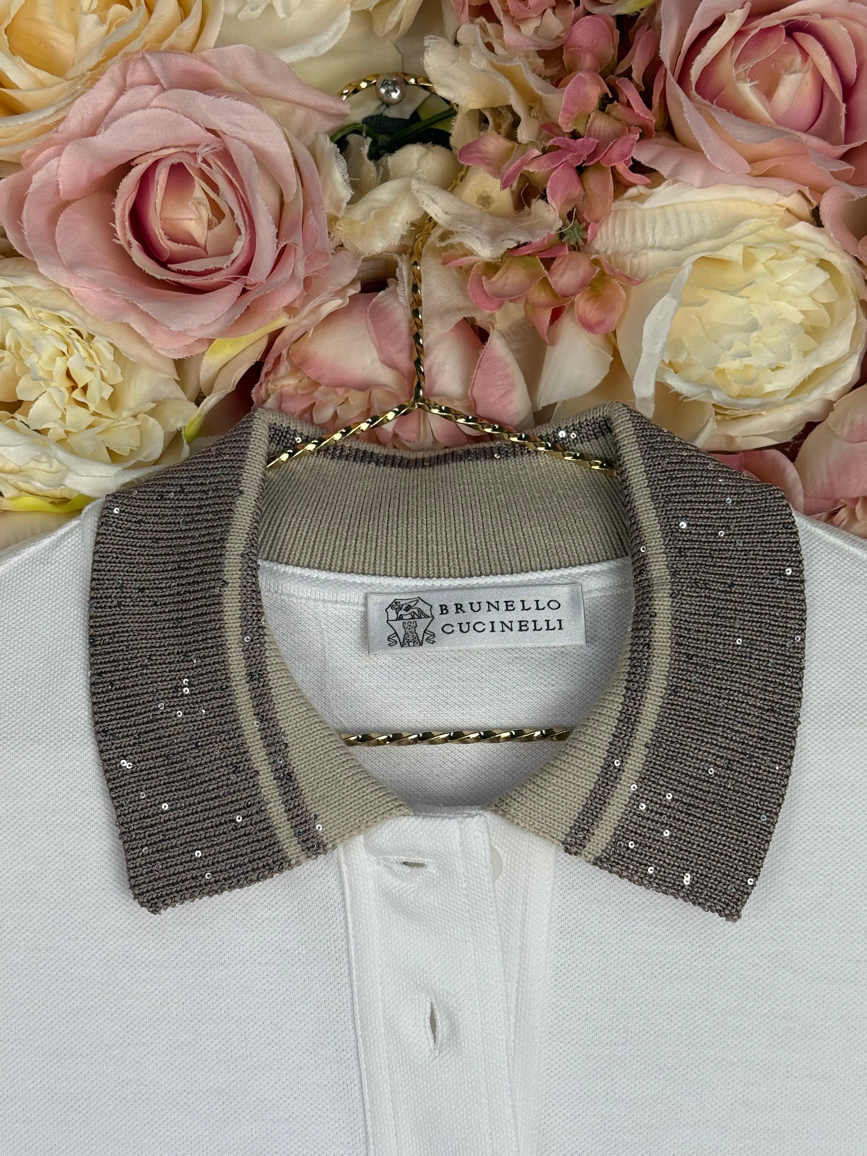 Brunello Cucinelli Polo Shirt Taupe White Sz. L