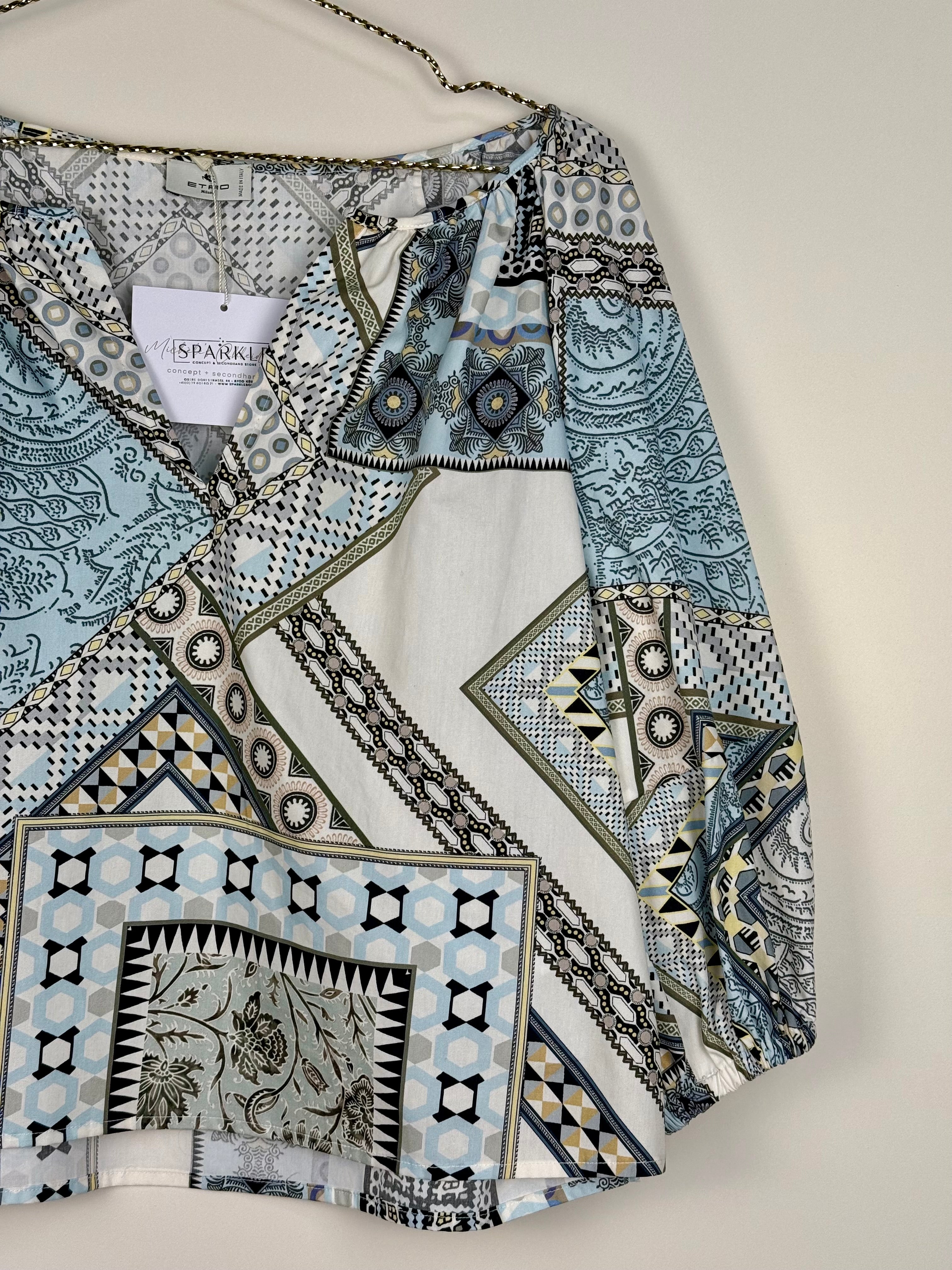 Etro Cotton Blouse White Blue Sz. 34 DE