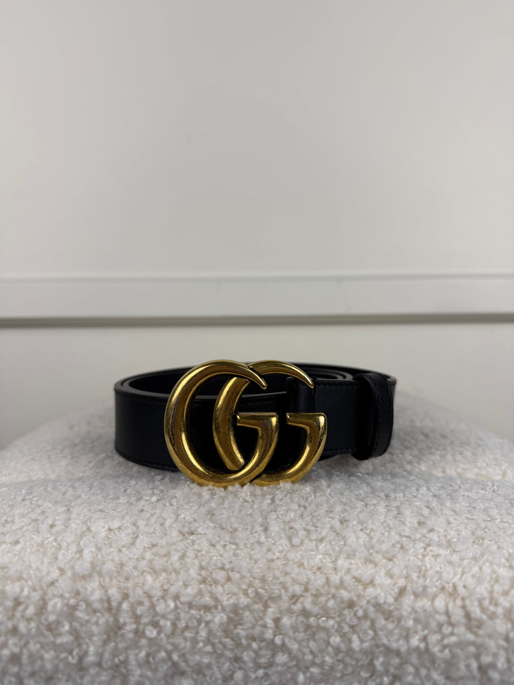 Gucci Gürtel mit GG-Schnalle – Schwarz/Gold – Gr. 80 cm