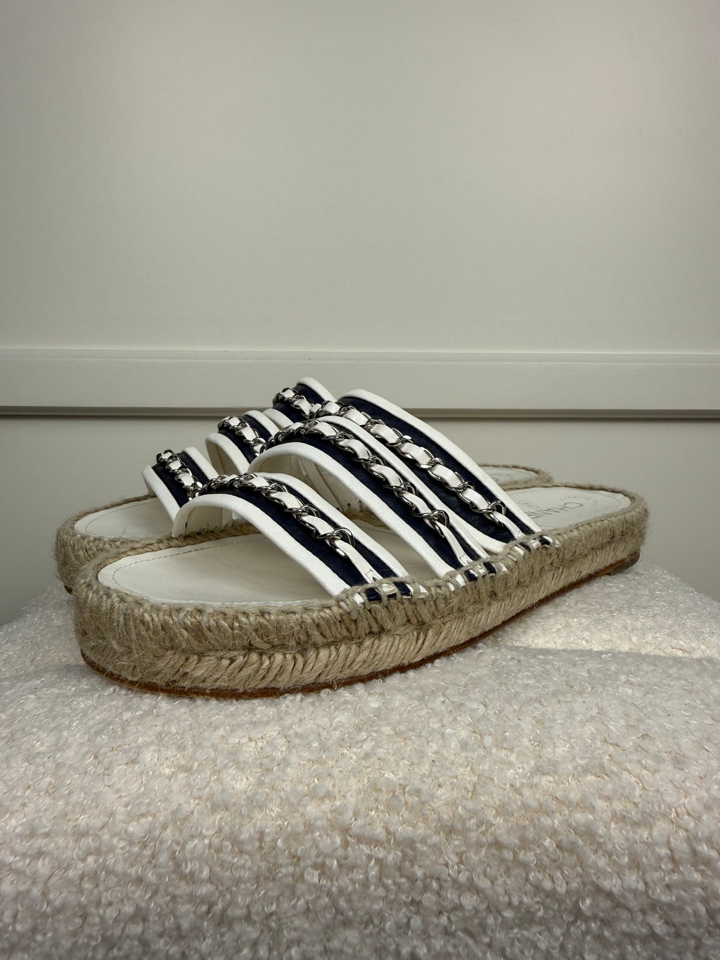 Chanel Chain Sandals White Blue Sz. 39 EU