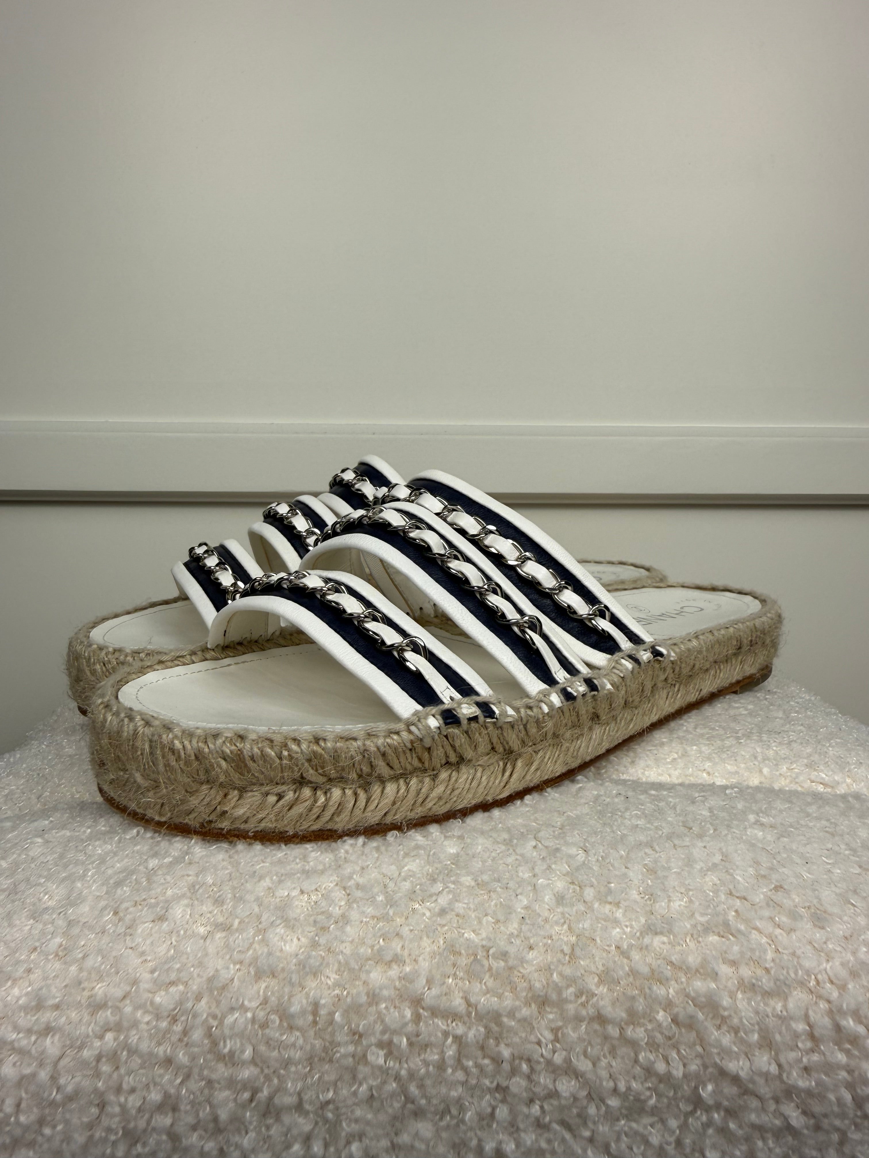 Chanel Chain Sandals White Blue Sz. 39 EU