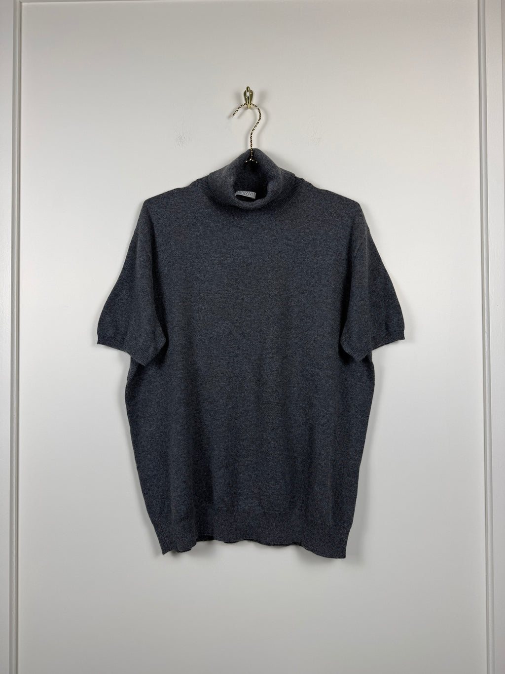 Brunello Cucinelli Kurzarm-Rollkragenpullover – Grau – Gr. XL