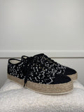 Chanel Lace Up Tweed Espadrilles Black White Sz. 40 EU